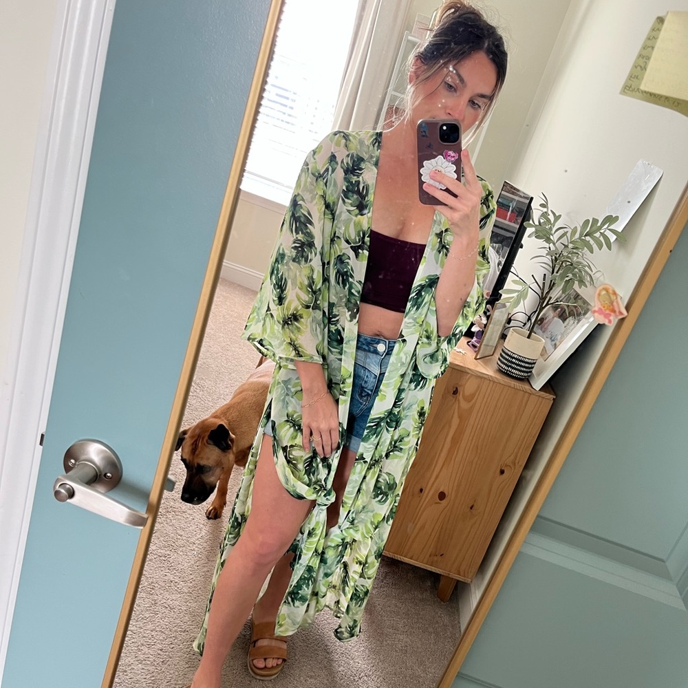 Buddy Love Green Tropical Leaf Print Kimono
